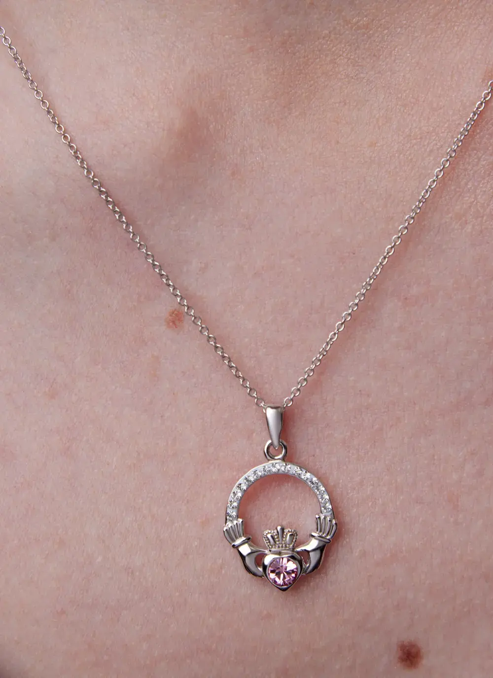 Claddagh Birthstone Pendant With Swarovski Crystals - October